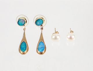 14K Opal Pearl Dangle Earrings