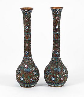 Pair of Chinese cloisonne fluted bottle vases
