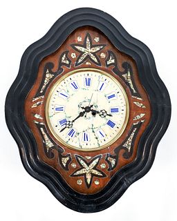 19th Century French Baker's Clock Mother of Pearl Inlay 