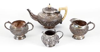 4 Piece Indian or Burmese Sterling Silver Tea Set