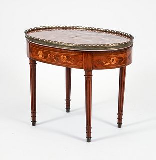 Marble Top Marquetry Inlaid Occasional Table 