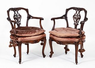 Pair of Highly Carved 18/19th C. Continental Armchairs 