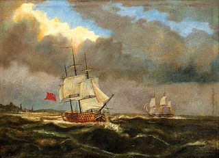 19th Century British Battleship painting