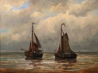 Jacob Willem Gruyter oil Seascape with Two Fishing Boats