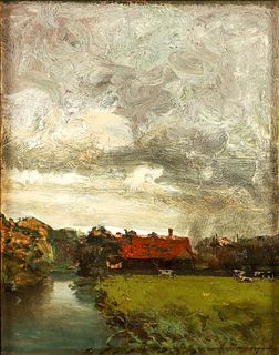 Gyula Hary 1902 oil painting Landscape with Farmhouse