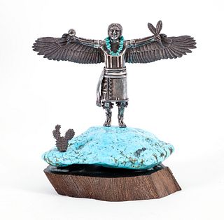 Carol Sues Silver and Turquoise Kachina in Display Case