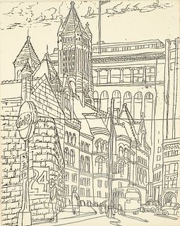 Henry Koerner Pittsburgh Courthouse Signed Etching 1970