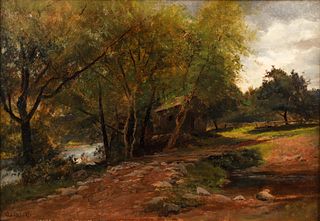 Charles Linford Oil on Canvas Cabin in the Wilderness