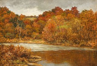 Eugene A. Poole 1912 Autumn Creek Oil on Canvas