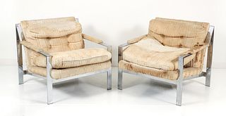 Pair of Cy Mann Style Chrome Club Chairs 1970s 