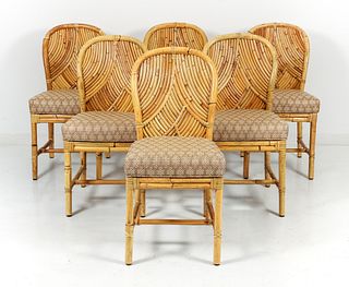 Set of 6 McGuire Bent Rattan Side Chairs 