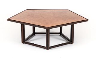Ed Wormley for Dunbar 5 sided burl wood coffee table