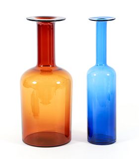 2 Large Holmegaard Style Blown Glass Bottles