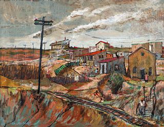 Rita Wolpe Barnett Edge of Town 1952 Oil Painting