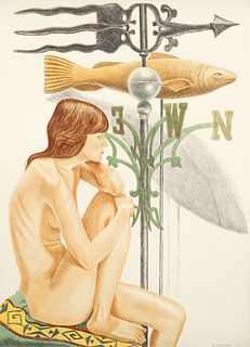 Philip Pearlstein Nude Model with Banner and Fish Weathervanes