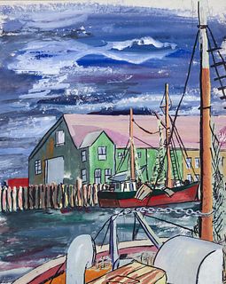 Jules Petrencs Provincetown Marina Painting 1940s
