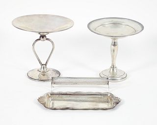 4 Sterling Pieces Tazzas, Butter Dish, Sugar Cube Basket