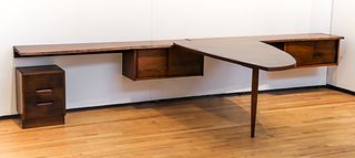 George Nakashima 1956 Desk and Cantilevered Free Edge Wall Cabinet