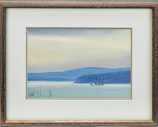 CHARLES MULVEY "OYSTERING ON WILLAPA BAY" WATERCOLOR
