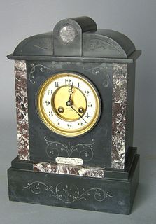 Victorian marble and slate mantle clock inscribedR
