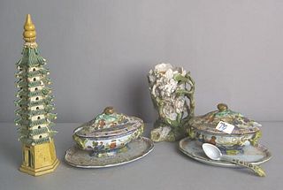 Four pcs. of porcelain to include a pair of sauces