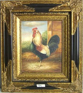 Oil on canvas painting of a rooster, 20th c., 10""