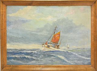 R. SAMOWITH SHIP AT SEA OIL PAINTING