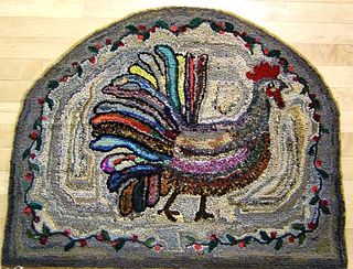 Pennsylvania D-shaped hooked rug with rooster desi
