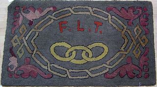 American fraternal hooked rug with chain links & i