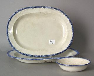 Three pcs. of Leeds to include 2 platters, 19th c.