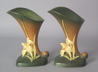 Pair of Roseville vases, #204-8, 8 1/4" h.