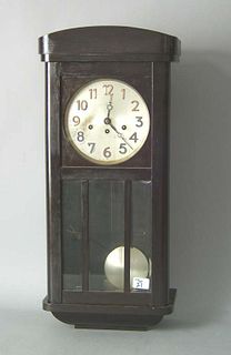 Mahogany wall clock, early 20th c., 30" h.