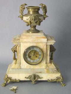 Victorian marble and ormolu mantle clock with lion