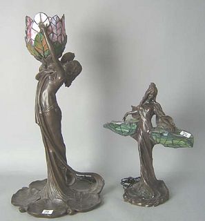Two bronze art deco style table lamps, 19" h. and9