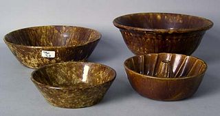 Four pcs. of pottery to include 3 yellow and brown