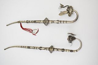 TWO ANTIQUE CHINESE SILVER FILIGREE OPIUM PIPES