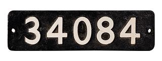 SR Cast Iron Smokebox Numberplate 34084 ex West Country Class 4-6-2