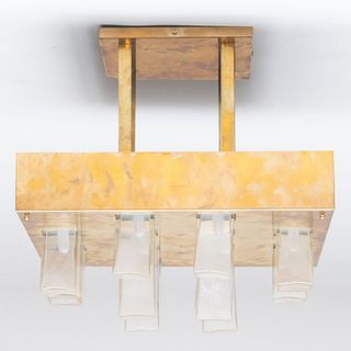  Gaetano Sciolari Brass and Glass Geometric Ceiling Fixture