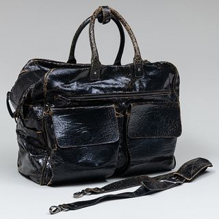 Marc Mammel Black Distressed Leather Travel Bag