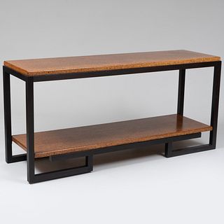 Paul Frankl for Johnson Furniture Cork and Mahogany Two-Tier Console Table