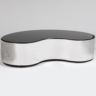 Contemporary Polished Steel and Glass 'Free Form' Low Table 