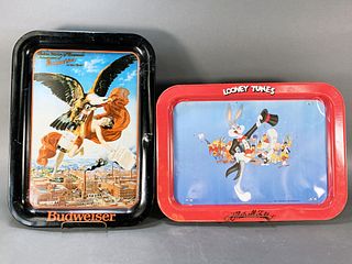 TWO COLLECTIBLE TRAYS LOONEY TUNES BUDWEISER