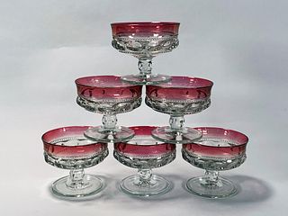 CRANBERRY GLASS CHAMPAGNE THUMBPRINT COUPES