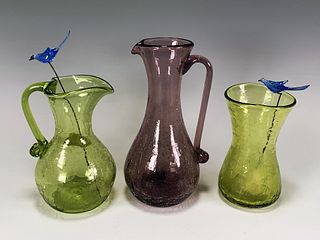 THREE BLOWN GLASS PITCHERS AND VASE