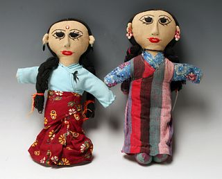2 VINTAGE FABRIC DOLLS HAND MADE IN INDIA 