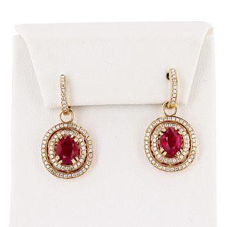 5.13ctw Ruby and 0.83ctw Diamond 14K Yellow Gold Earrings
