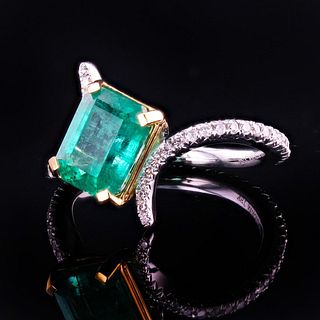 2.65ct Emerald and 0.38ctw Diamond 18K Yellow and White Gold Ring