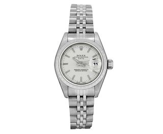 Rolex Womens Stainless Steel Quickset Sapphire Silver Index Date Watch