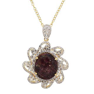36.44ct Ruby and 4.74ctw White Sapphire Sillver Pendant/Necklace