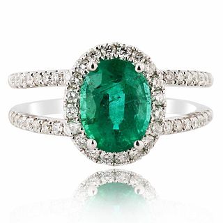 1.63ct Emerald and 0.50ctw Diamond 18K White Gold Ring